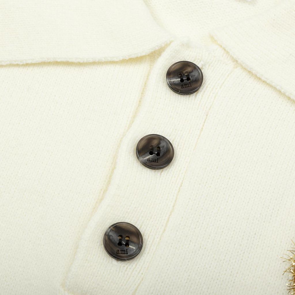 AMI Осень и Зима Новый Пуловер с Жаккардом в Виде Большого Сердца из Шерсти Ami De Coeur с Воротником Поло Парный Свитер