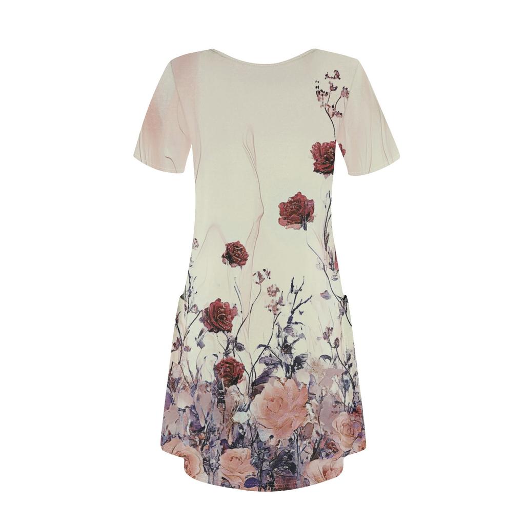 Женское повседневное и модное платье средней длины с V-образным вырезом и коротким рукавом с принтом