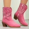 Модные винтажные ботильоны для женщин, черные, розовые, короткие, ковбойские сапоги в стиле вестерн, туфли на низком каблуке для вечеринок, большой размер 45, новинка 2024 года, зимняя обувь