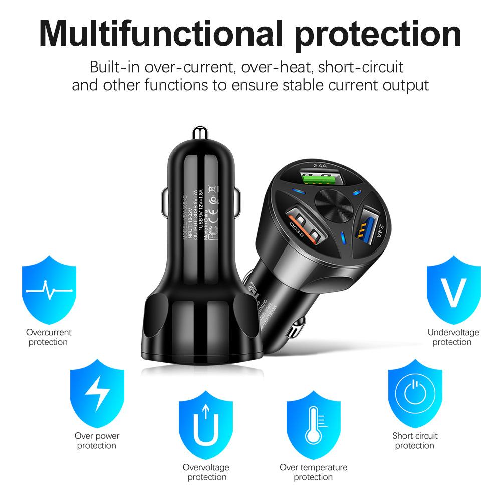 7A 3USB QC3.0 Автомобильное зарядное устройство Быстрая зарядка 3 порта Для iPhone Для Samsung Мобильный телефон Адаптер автомобильного зарядного устройства Для использования в автомобиле Зарядное устройство
