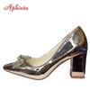 Fashion Aphixta Fashion Bling Champagne 7cm Chunky Heels Pumps Women Shoes Luxury Crystals Sun Buckle Party Wedding Super Big Size 30-50