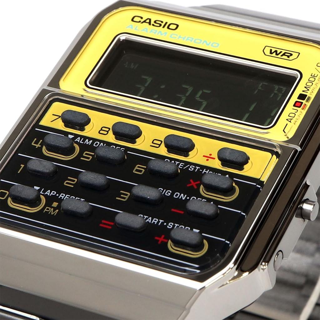 Casio Vintage Series Heritage Colors Digital Watch with Metal Gunmetal and Overseas Model CA-500WEGG-9B 8-Digit Calculator, Unisex, Band, Yellow,