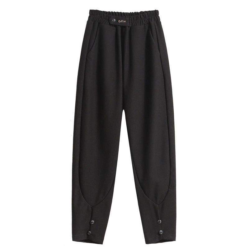 Длинные брюки больших размеров, женские эластичные свободные брюки с высокой талией, винтажные однотонные хлопковые свободные повседневные женские базовые брюки, шаровары, широкие брюки