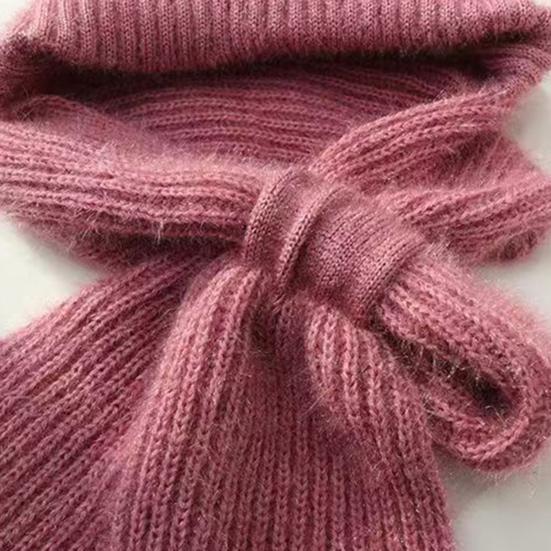 Winter Knit Hat with Integrated Scarf Solid Color Thickened Velvet Women Hat Long Scarf Set Cold Weather Headwear