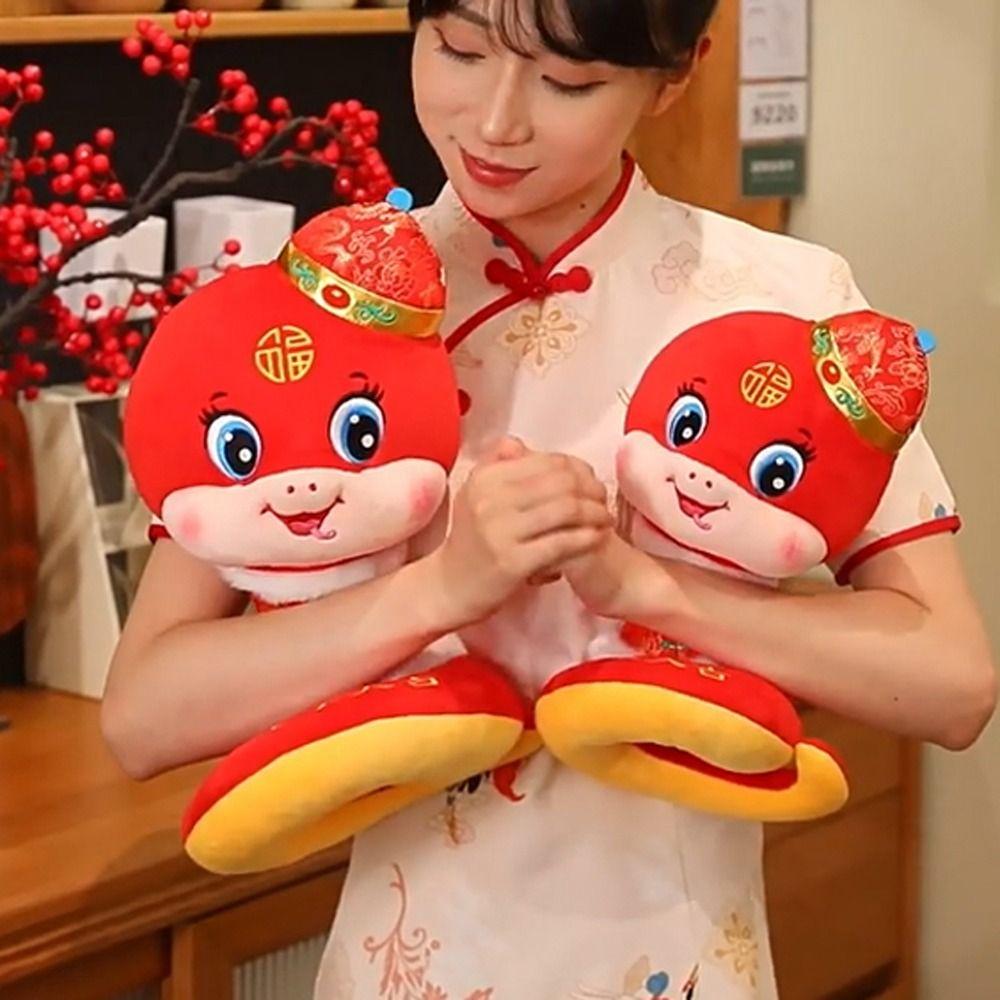 Плюшевая игрушка-талисман года змеи, милая кукла-змея, приносящая удачу, плюшевые игрушки, кукла-змея китайского зодиака, домашний декор