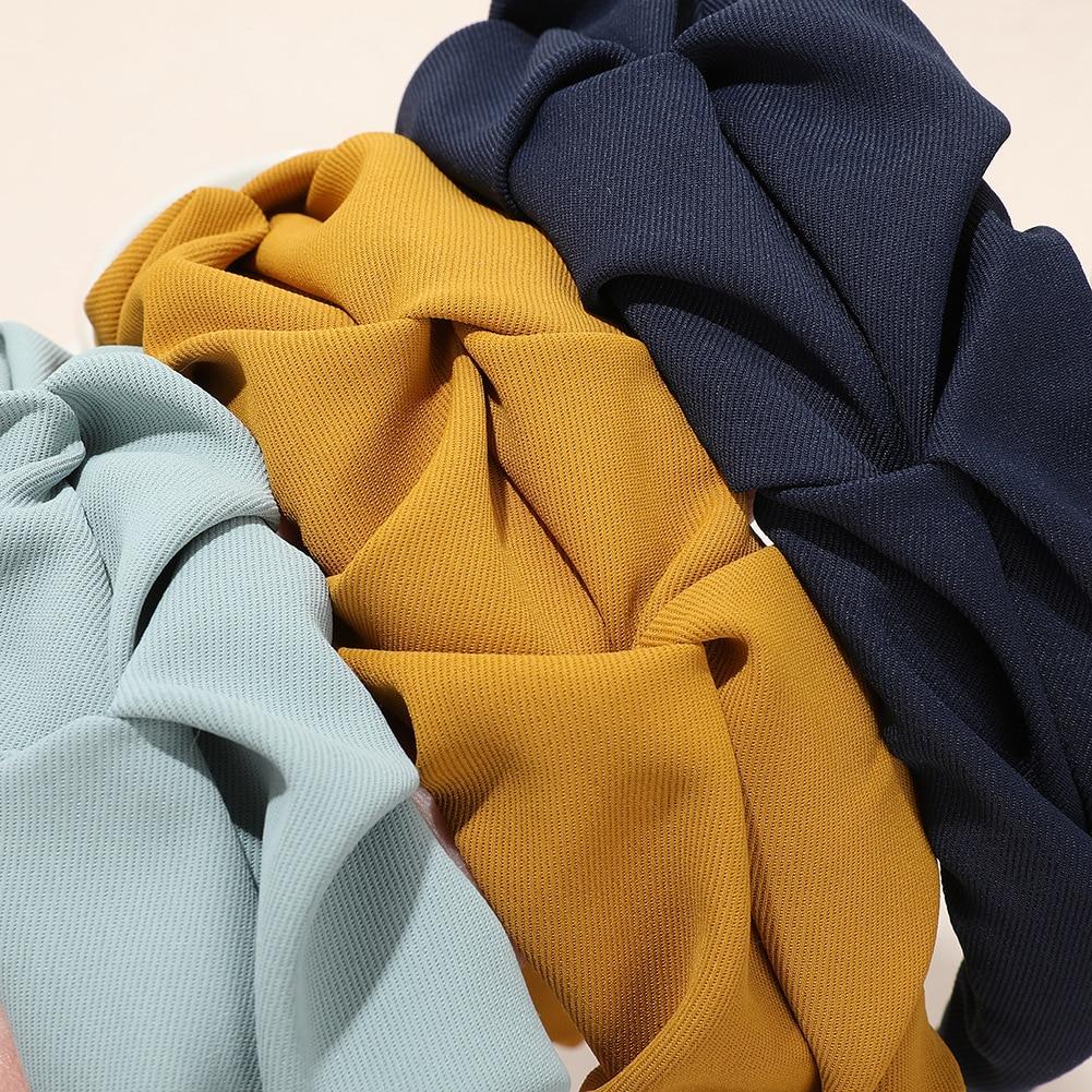 Korean Hair Accessories Solid Color Cotton Crumpled Women's Head Hoop Wide Bezel Makeup Hairbands for Ladies Headwear