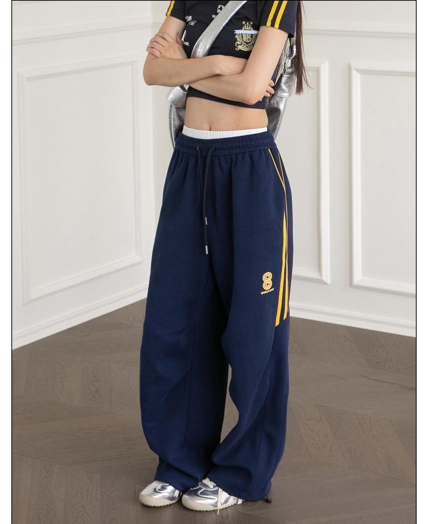 Темно-синие женские широкие спортивные штаны: Повседневные джазовые брюки для уличных танцев на весну/лето