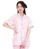 SAZAC Sleepy Hello Kitty Shirt Cotton Short Sleeve and Long Pants Set Pajamas, 100% Broadcloth, Women's (Pink/L/SAN1945)