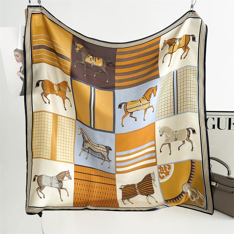 Hangzhou Silk 100 Mulberry Silk Large Silk Scarf Women's Color Matching Horse Scarf Wind Versatile Shawl Scarf Dual-purpose
