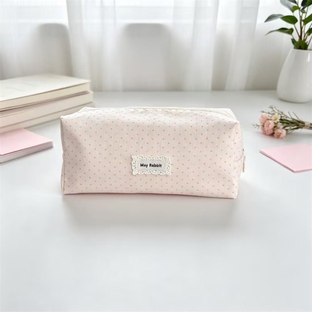 Canvas Pen Pouch Polka Dot Cosmetic Pouch Cute Pencil Case School