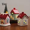 Small Festive Building Models Christmas Ceramic House Figurine, Glowing Window & Chimneys Holiday Decor, Indoor Displays Miniature Tabletop