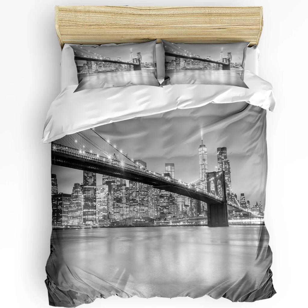 3pcs Bedding Set Grey New York City Landscape Home Textile Duvet Cover Pillow Case Boy Kid Teen Girl Bedding Covers Set