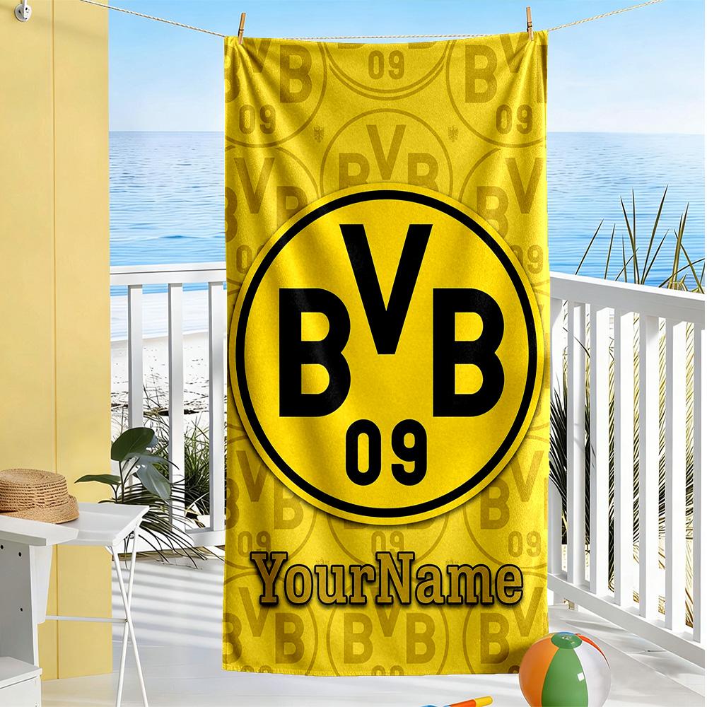 Borussia Dortmund Customize Your Name Beach Towel Super Soft & Absorbent Ideal for Travel Outdoor Swim Pool Yoga Surf Camping Hiking Gym Gift Holiday