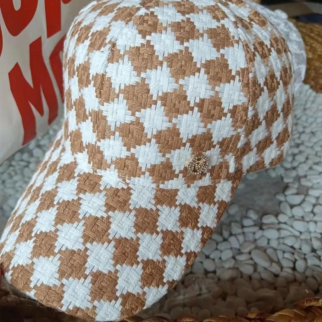 Hat Women's Spring and Autumn Rhinestones M Standard Baseball Cap Women's Ins Tide Cap Women's Plaid Fashion Trend Sun Protection Hat