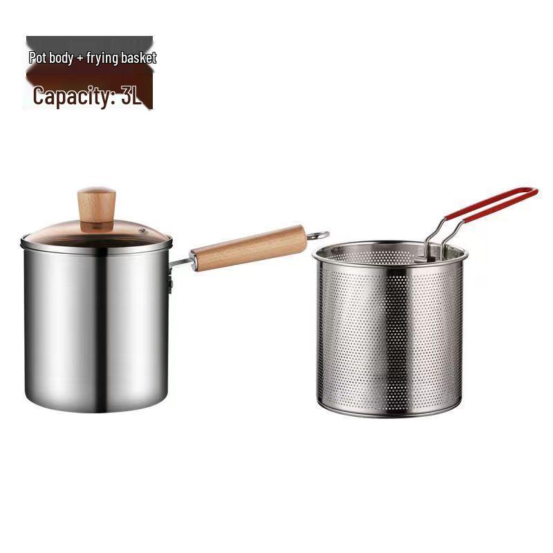 304 Stainless Steel Anti-Splash Deep Fryer with Filter Basket - Multifunctional Frying Pot for Snail Rice Noodles