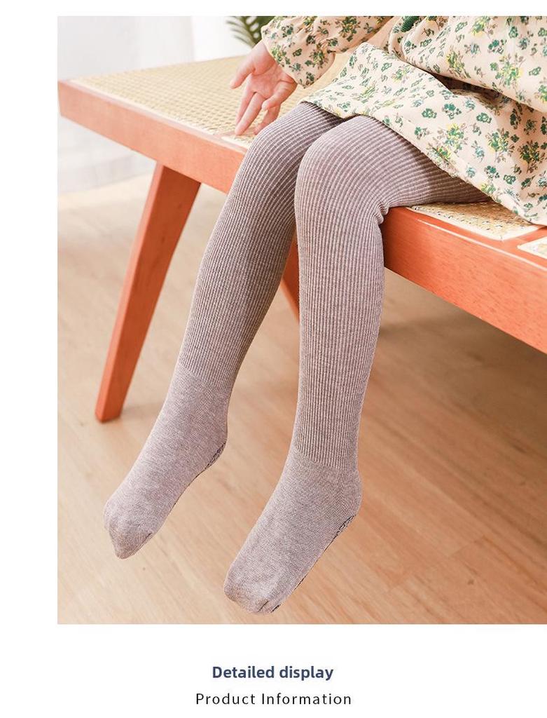 Children's Anti-slip Cotton Pantyhose - Solid Color Vertical Stripes Leggings for Girls - White Dance Socks