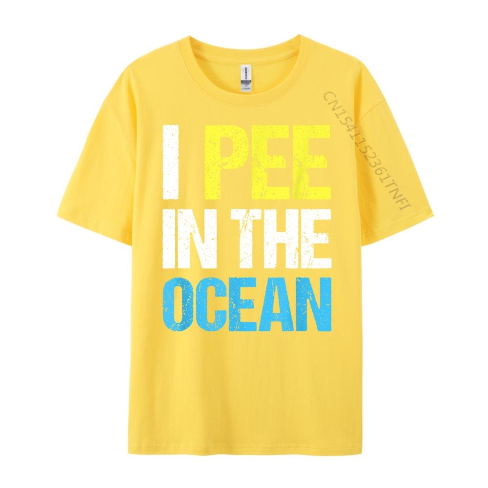 I Pee In The Ocean Funny Beach Vacation Cream T Shirt Breathable Mens Shirts Alphabet