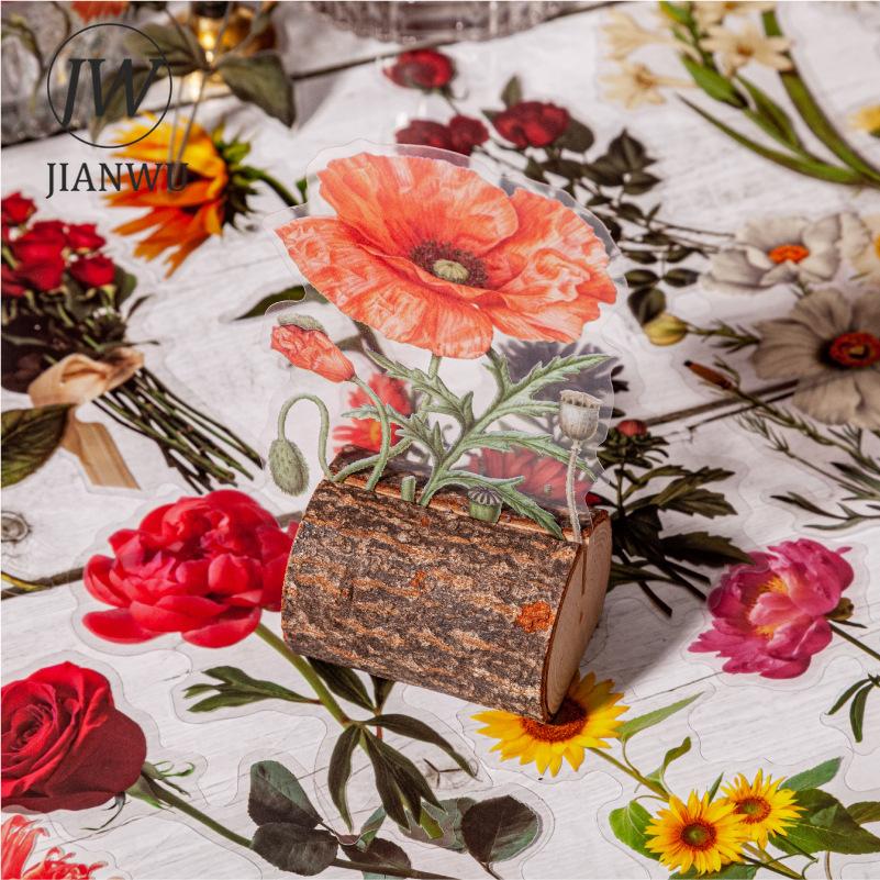 JIANWU Flower Letter Series Vintage Plant Floral Landscape Material Collage Scrapbooking PET Sticker Creative Journal Stationery