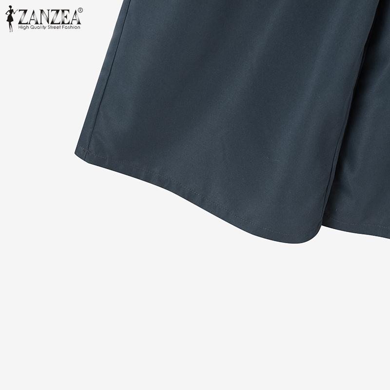 ZANZEA Женские рубашки с принтом и брюки, повседневные комплекты из двух частей