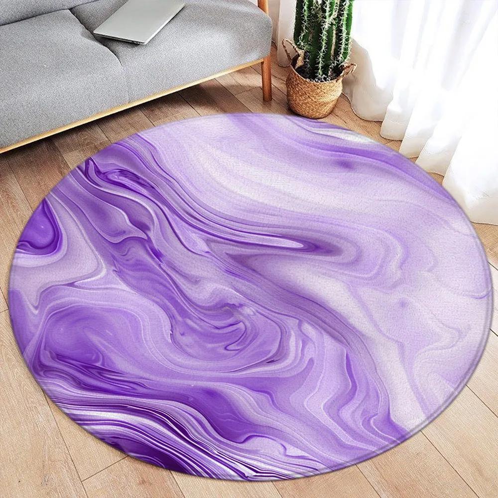 Абстрактный Мраморный Круглый Ковер – Дизайн Зеленые Чернила и Золотая Линия – Современный Роскошный Ковер для Гостиной или Спальни, Мягкий Напольный Коврик
