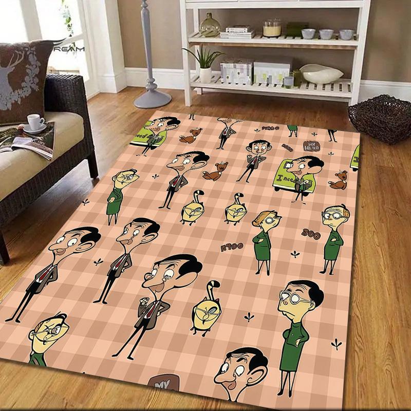 Mr. Bean2 Flannel Pattern Square Carpet,Area Rug,Carpet Rug for Living Room Bedroom Sofa Playroom Decor,Non-slip Floor Mat