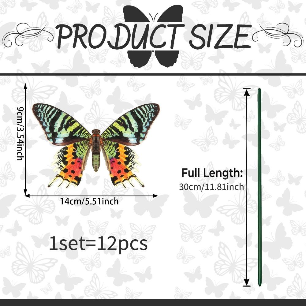 12PCS Multicolor Butterfly Garden Stakes 3D Butterfly Butterfly Ornaments For Lawn