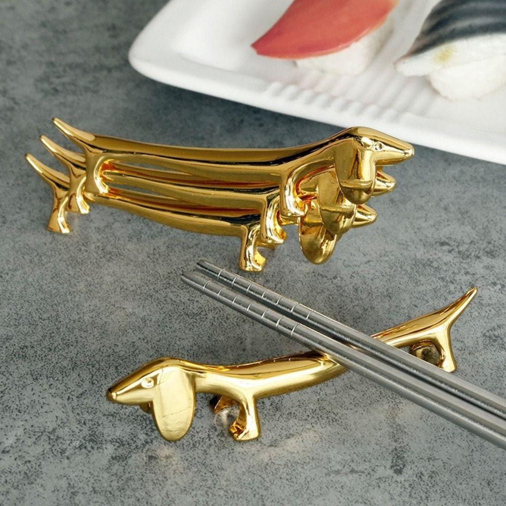 2PCS Silver Dachshund Dog Chopstick Holder Zinc Zinc Zinc Alloy Cutlery Rest Kitchen Accessories