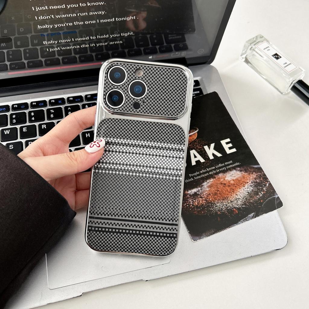 Чехол для телефона из ПК с текстурой карбонового волокна и кевлара Для iPhone 17 16 15 14 13 Pro Max Покрытие Большое Окно Ударопрочный Бампер