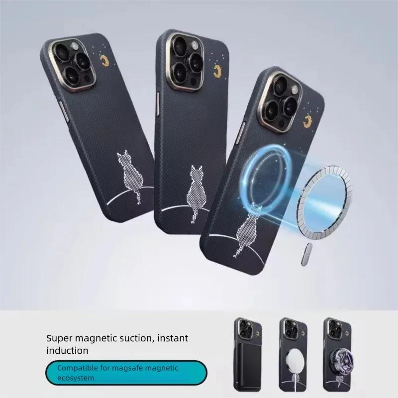 Ультратонкий углеродный волокно для чехла MagSafe для iPhone 16/15/14 pro Max Магнитная зарядка Жесткая оболочка Защита камеры