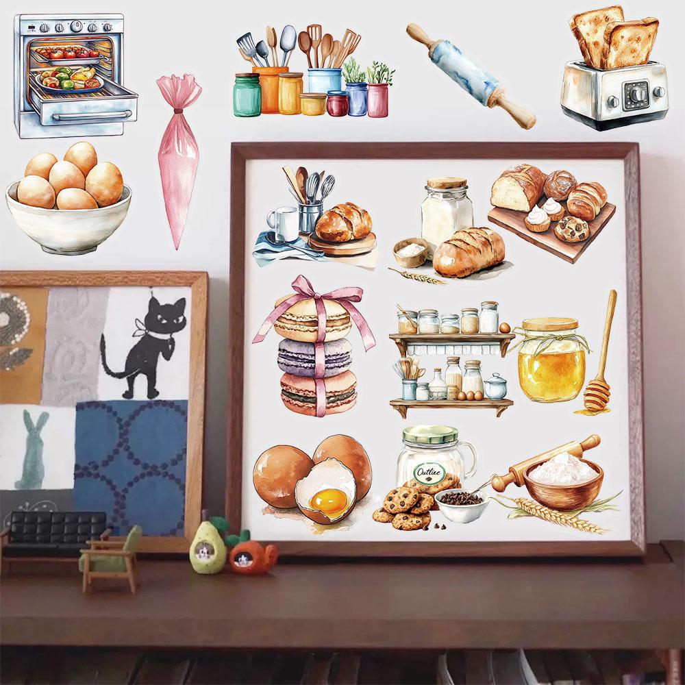 50 прозрачных наклеек из ПЭТ на тему выпечки для бутылок с водой, чехлов для телефонов и ноутбуков