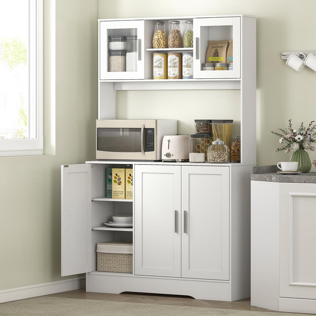 Kitchen Cabinet Scandinavian Design 4 Cabinets Adjustable Shelves Glass Doors Open Space Particle Board MDF White