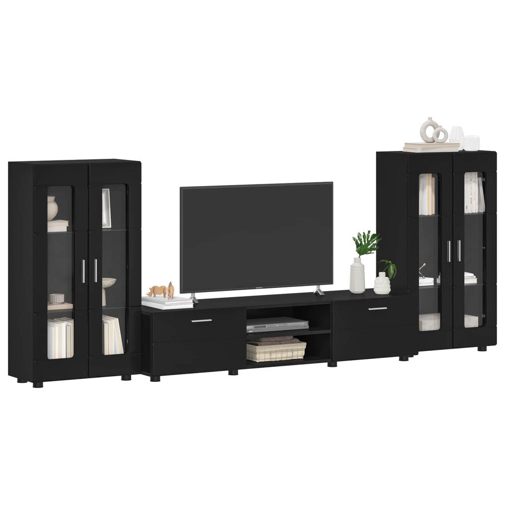 TV Cabinet Set with Drawers FLORIN 3 pcs Black Engineered Wood