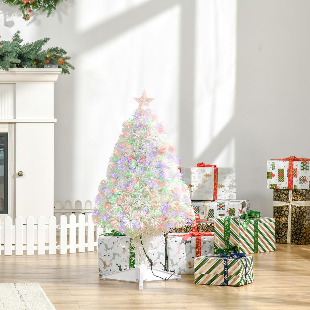 2.5Ft Prelit Artificial Tabletop Christmas Tree With Fibre Optics Holiday Home Xmas Decoration For Table And Desk White