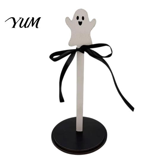 Wooden Kitchen Roll Stand Halloween Paper Towel Holder, Ghost/Pumpkin/Witch's Hat/Bat Decor, Vertical Holder Durable Wood Standing Reel for Countertop