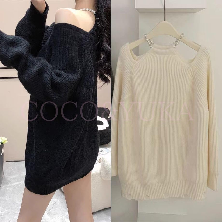 COCO&YUKA Women’s Off-Shoulder Knit Mini Dress with Pearl Detail