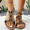 Women's Wide Width Bohemian Sandals, Wooden Buckle Open-Toe Flats, Summer Casual Mules for Women