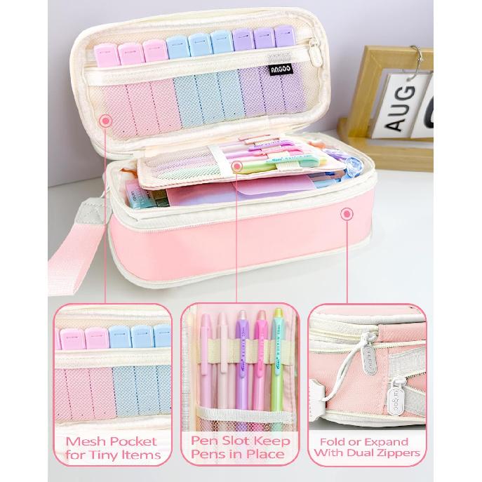 Mechanical Pencil Set with Pink Pencil Case,12X Pastel Mechanical Pencil 0.5mm-2.0mm with 564X HB+36X Color Leads for Writing, Drafting, Drawing,