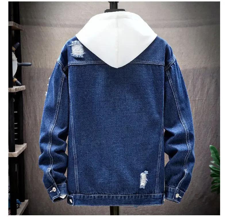 Мужская джинсовая куртка с рваными дырками, однобортные пальто, сшитые, верхняя одежда, куртки с карманами, повседневная, свободная, стираная, потертая