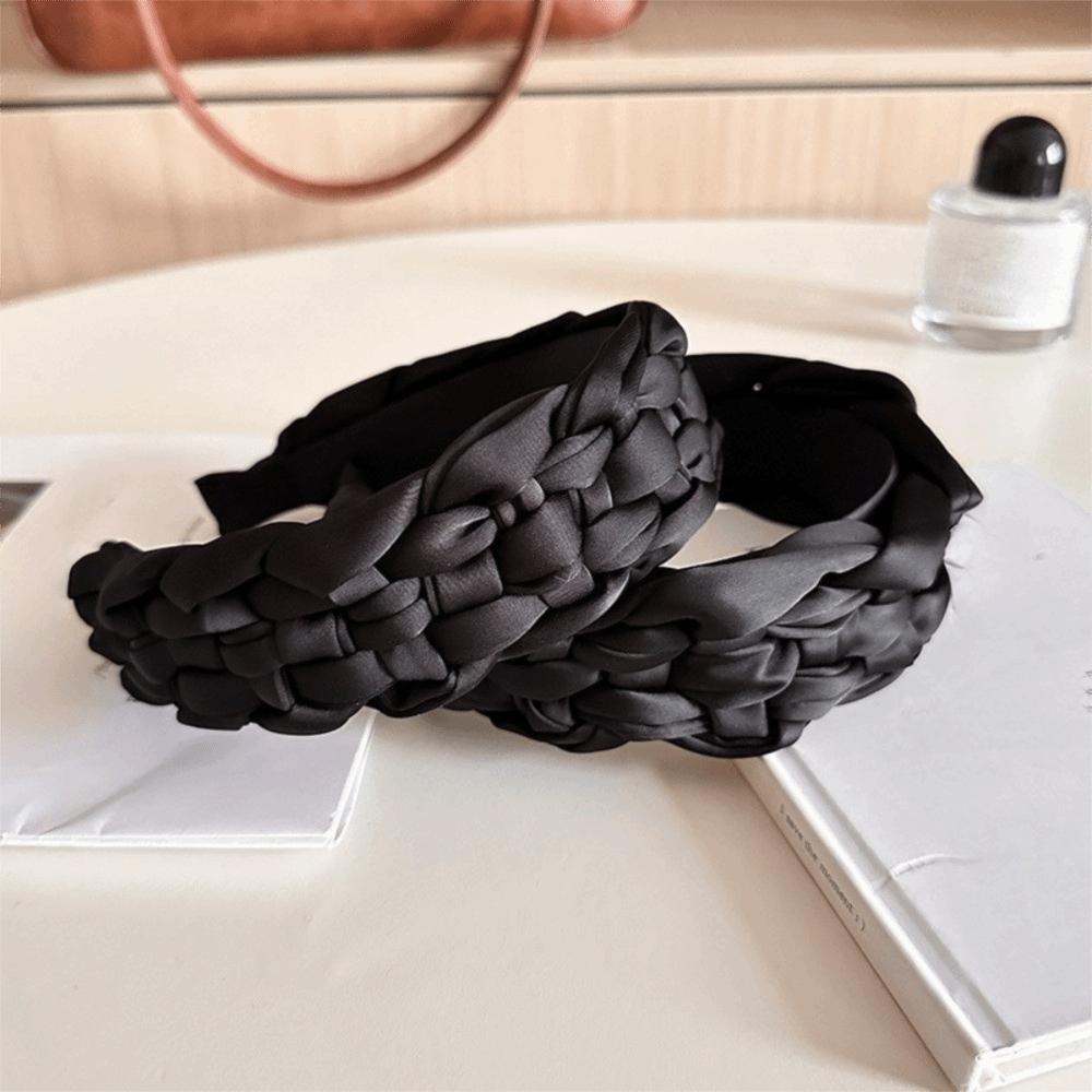 Satin Braided Hairband Padded Design Women Head Hoop Fashion Black Headband Event