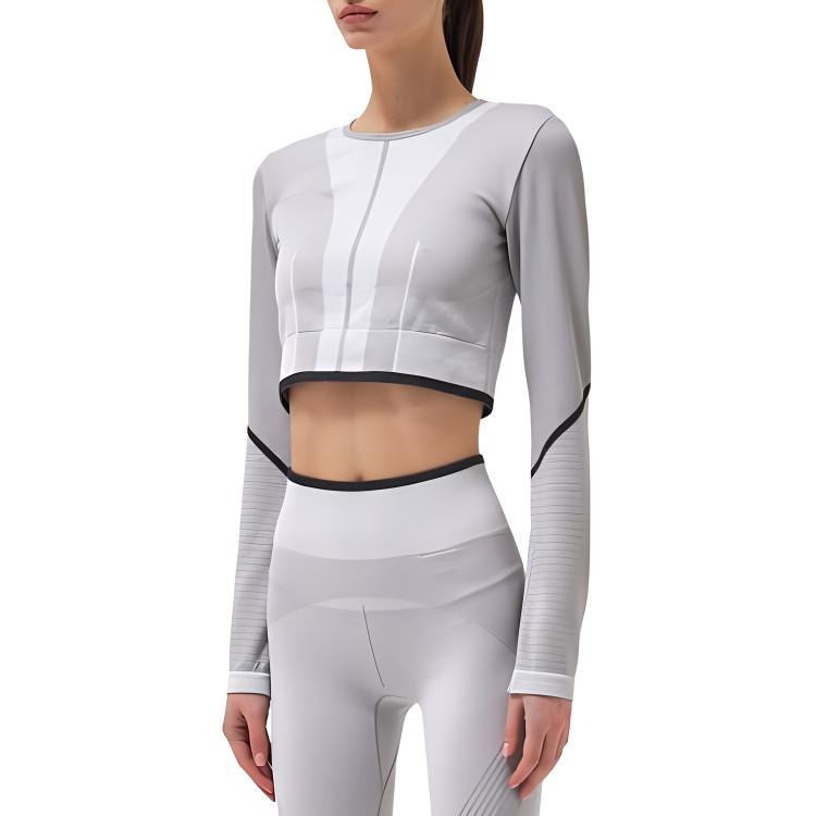 adidas Женские укороченные топы для фитнеса в полоску с длинными рукавами X Stella McCartney, серые HR4511