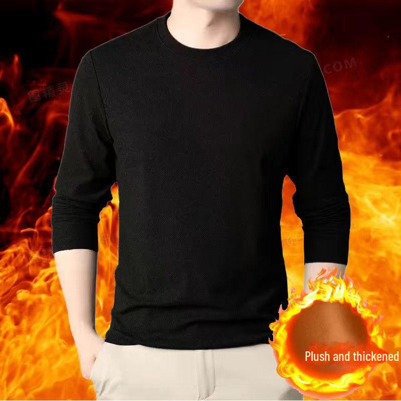 Мужская бархатная футболка с круглым вырезом и длинными рукавами для тепла осенью и зимой