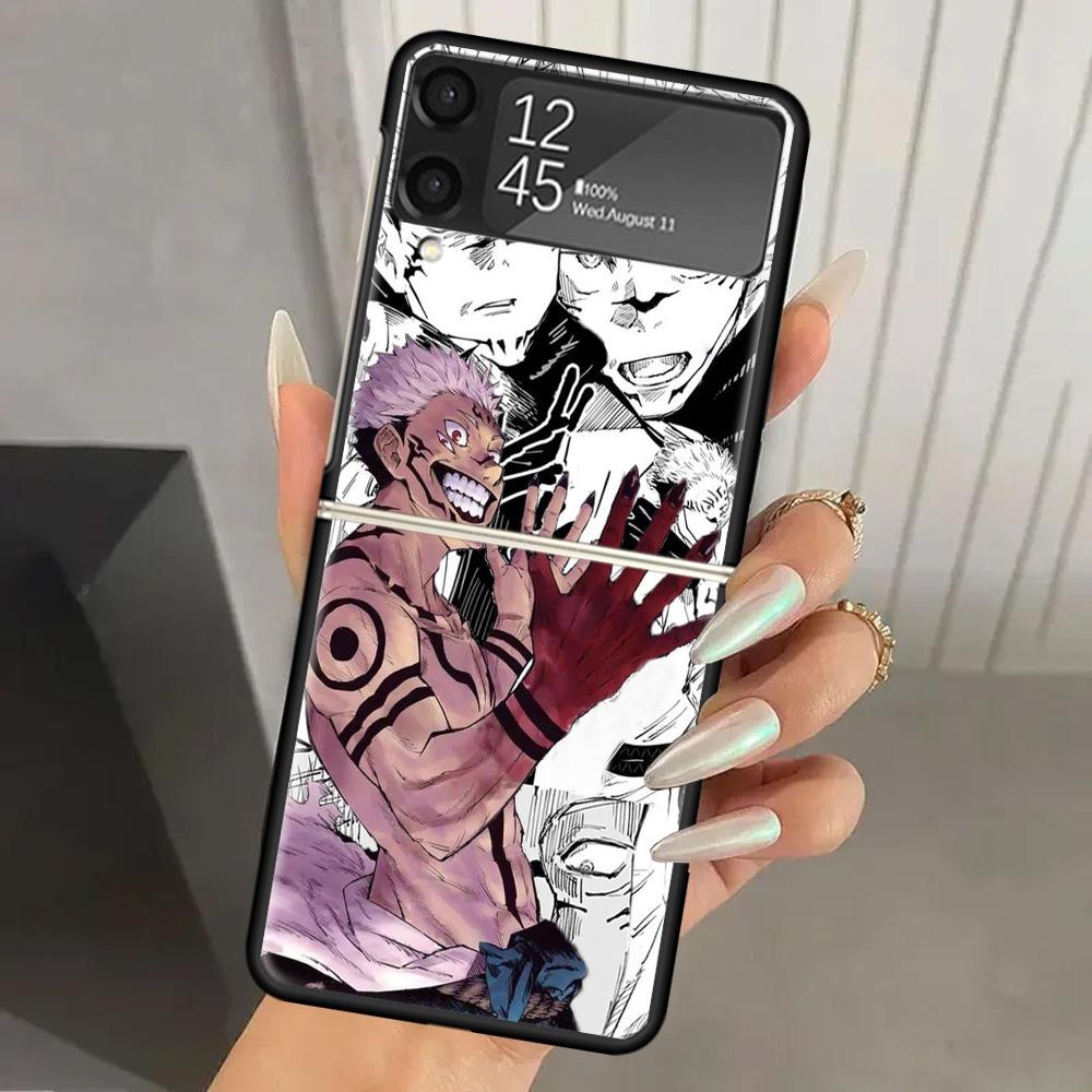 Чехол для телефона Jujutsu Kaisen Japan Anime из твердого ПК для Samsung Galaxy Z Flip 6 5 4 3 Черная крышка ZFlip6 Flip5 Flip4 5G Складные чехлы с принтом