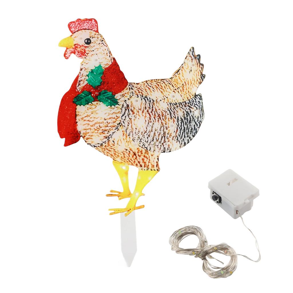 Xmas Chicken Shape Decorative LED Lights Light Up Xmas Decor with Scarf for Indoor Outdoor Room Yard