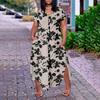 Женское платье макси с цветочным принтом, летнее повседневное платье с коротким рукавом, сарафан с V-образным вырезом, длинные платья с карманами, пляжный отдых