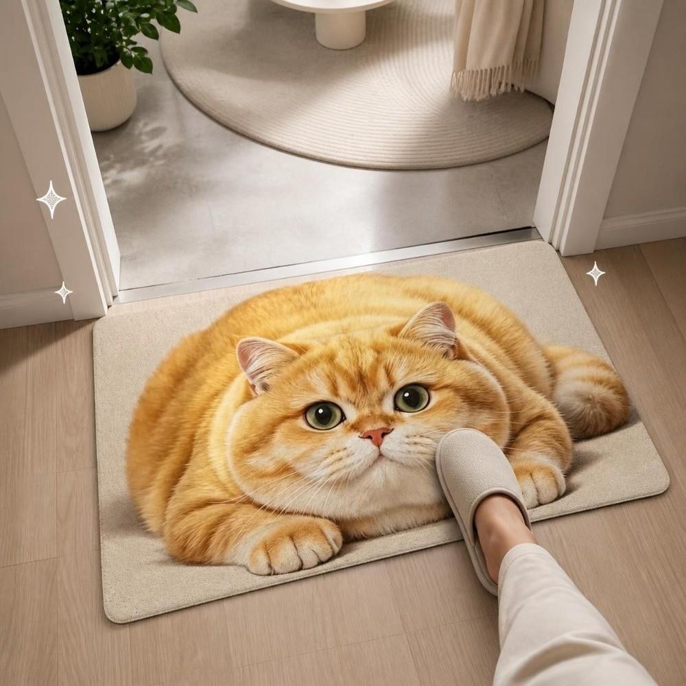 Absorbent Cat Print Doormat Non-slip Pet Floor Mat Practical Entryway Rug Hallway