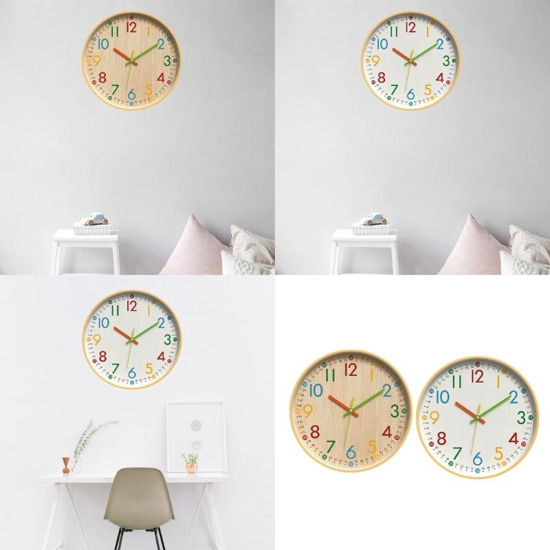 Colorful Numeral Wall Clock Easy Read Quiet Movement Wood Grains Battery Operated Clock for Home Office Classroom Decors