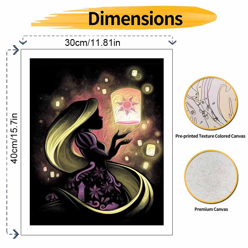 Disney Rapunzel Lantern Oil Art Painting Kit Home Wall Decor Handmade Gift Tangled Princess Silhouette Art DIY Painting Decor Wall Art