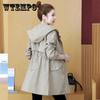 Double Layer Lining Windbreaker Women's Spring and Autumn Style Waist Loose Casual Hooded Raincoat Jacket