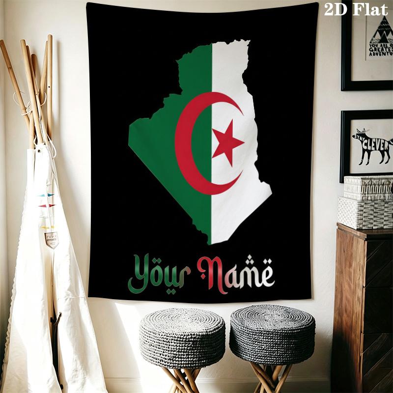 Algeria Flag Custom Name Wall Tapestry Aesthetic Wall Hanging Printed Fabric Blanket Decorative Tapestries for Bedroom Living Room Home Decor