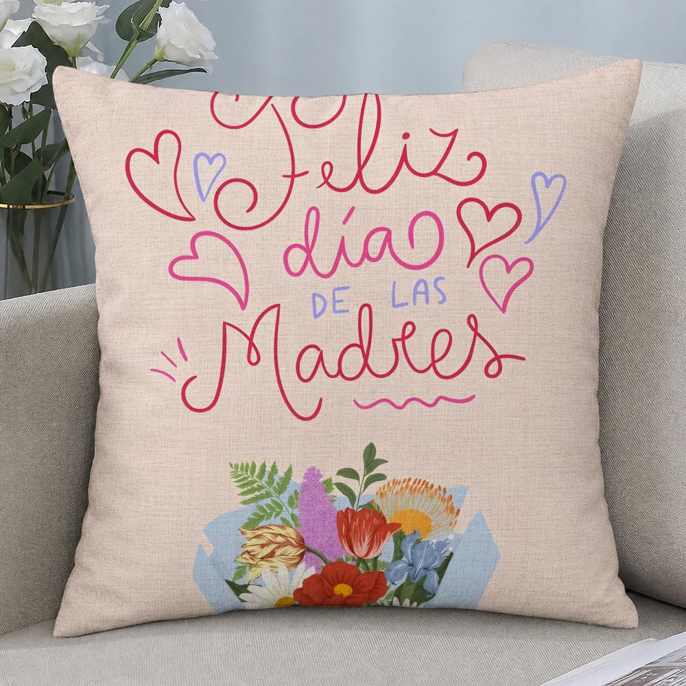 Holiday Mothers Day Cushion Cover Cushion Covers Natural Linen Breathable Sofa Bedroom Decor Pillowcase
